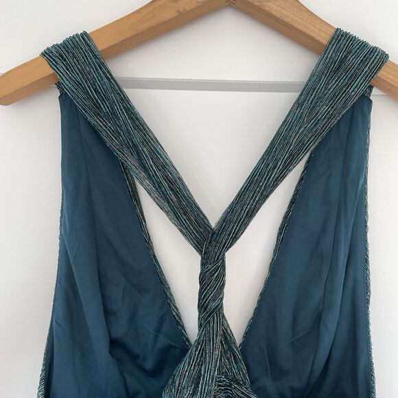 NWT LULUS Size L Ailey Teal & Gold Pleated Low Cut Mini Cocktail Dress - Picture 7 of 14